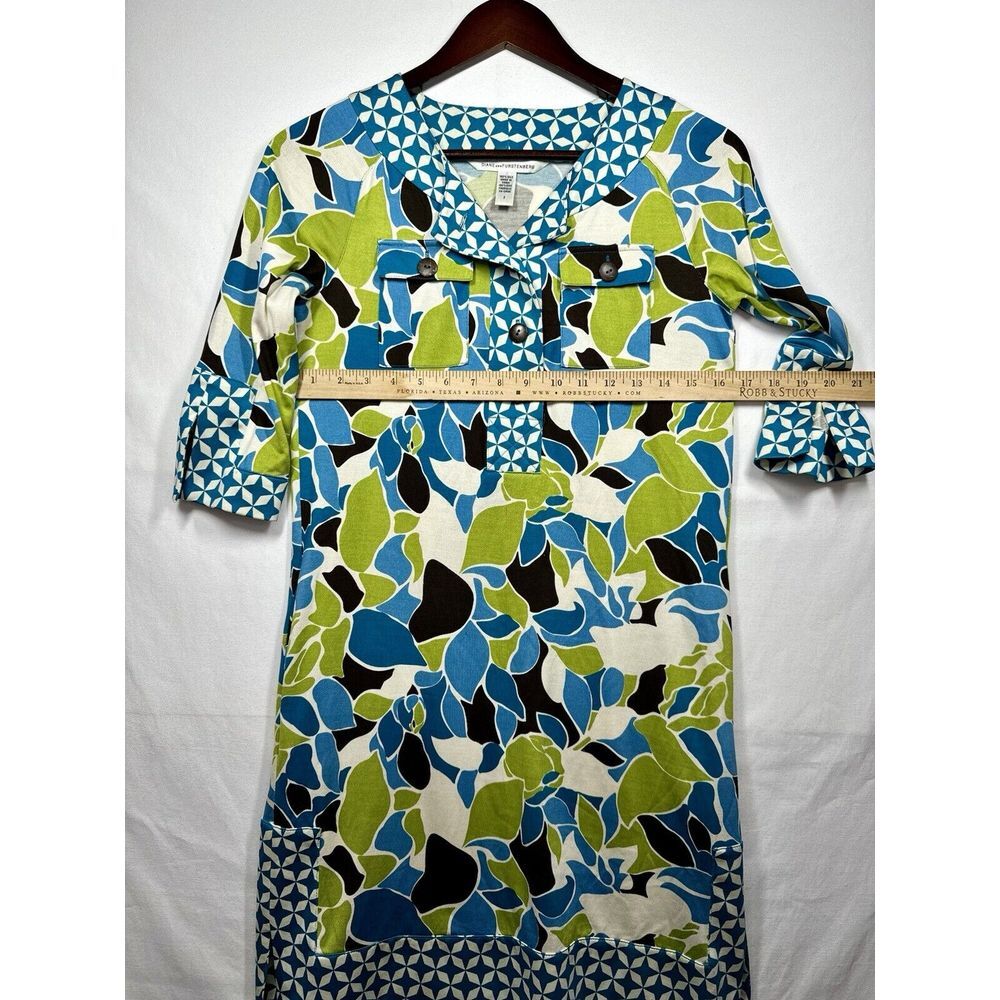 Diane Von Furstenberg Silk Leaves Print Pockets Mini Dress Size‎ 2 - Picture 6 of 7